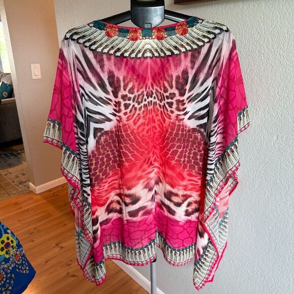 NWOT ASA Kaftans Caftan Swim Coverup Beachy Kimono Bright Leopard Print. Size S - Picture 2 of 4